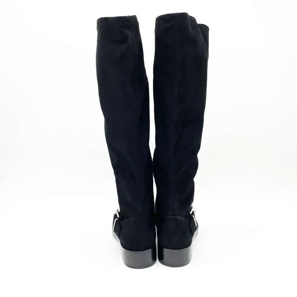 NEW Schutz Luidi Womens 7 Buckled Suede Leather Knee Boot‎ Black Side Zip
